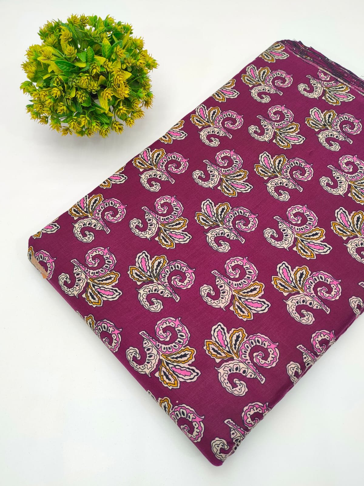Magenta Paisley Motif Screen Print Pure Cotton Fabric From Jaipur Bazar Tulsi Prints