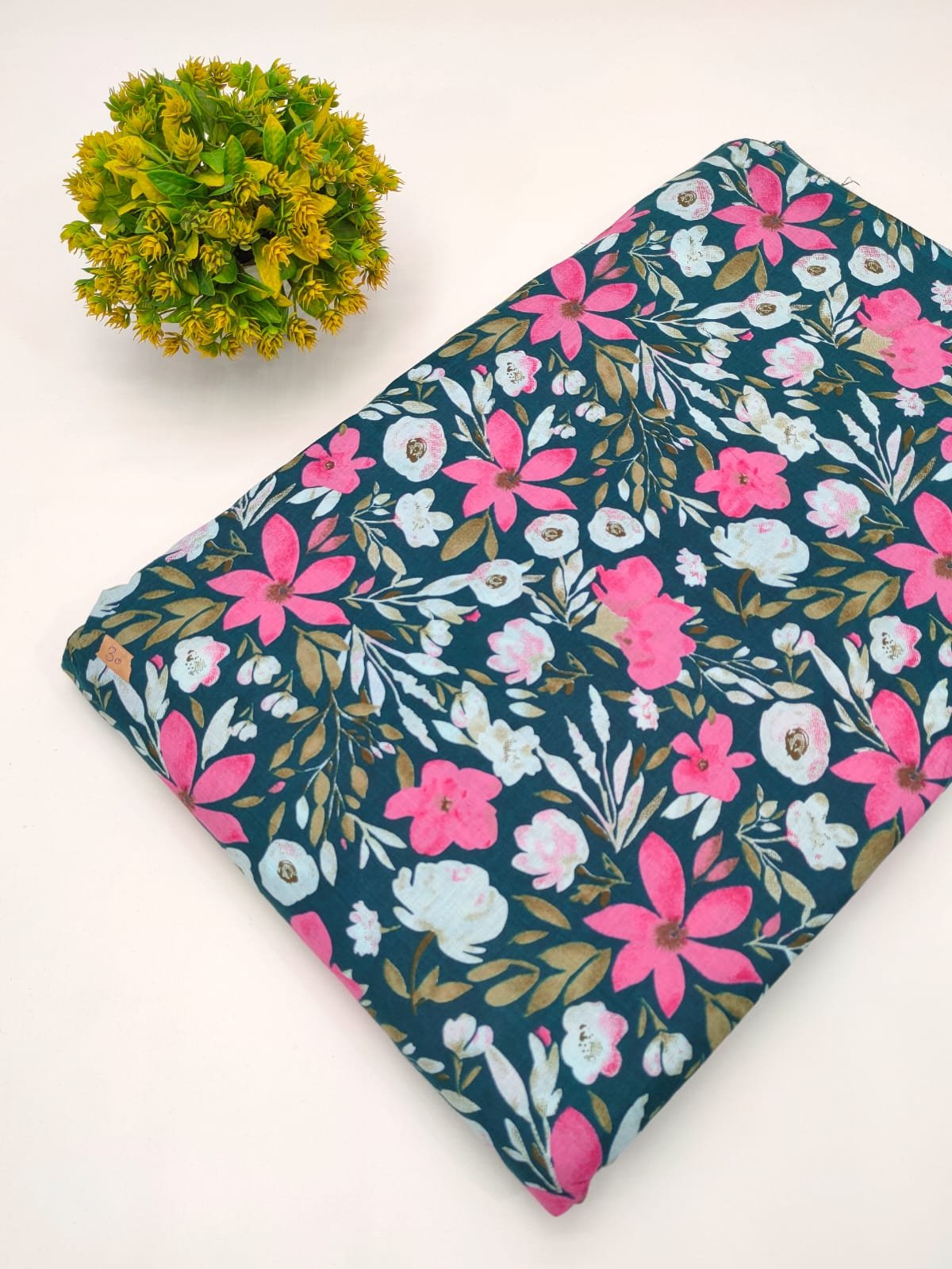 Teal Floral Bloom Screen Print Pure Cotton Fabric From Jaipur Bazar Tulsi Prints