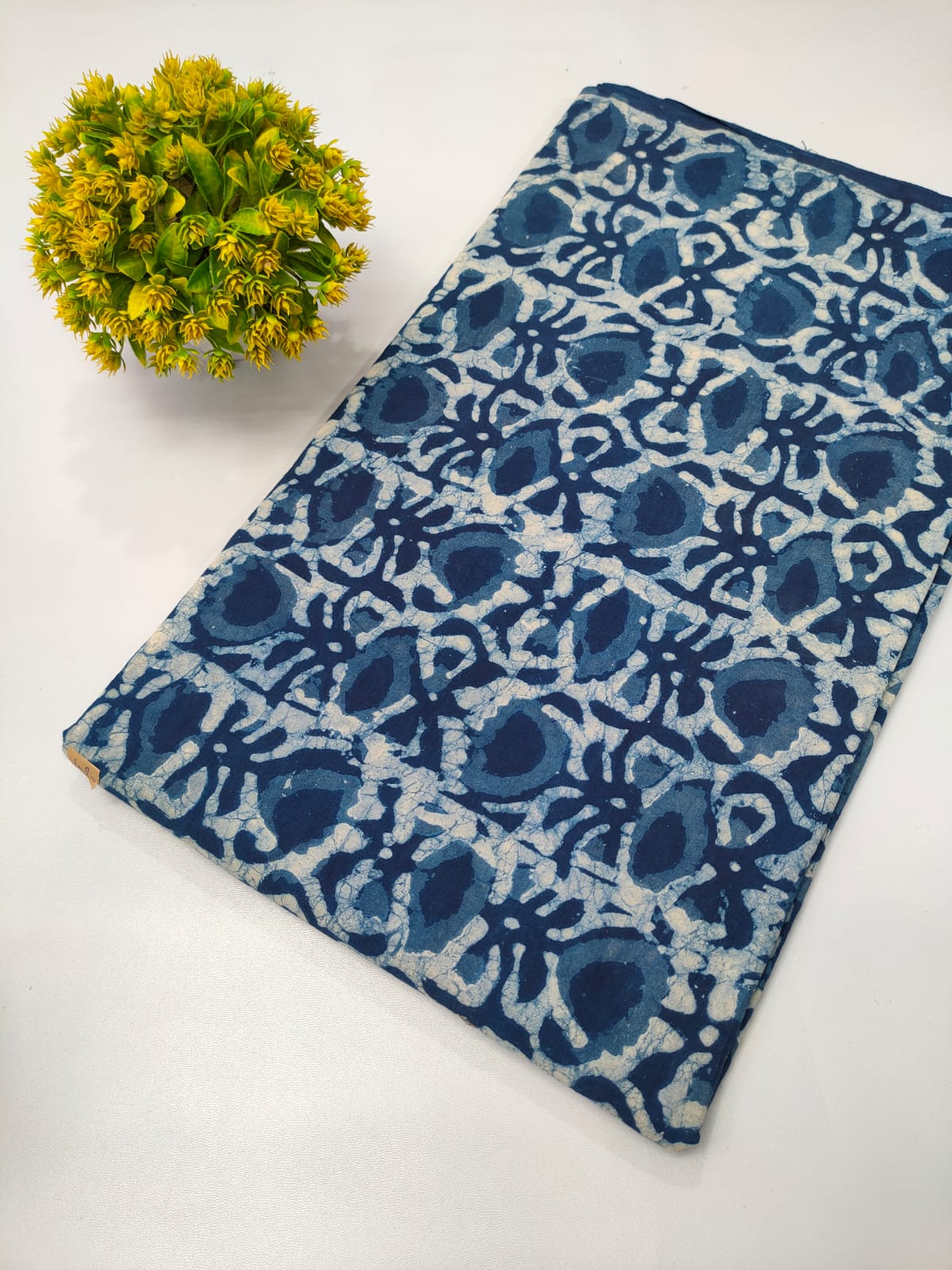 Navy Blue Floral Batik Print Pure Cotton Fabric From Jaipur Bazar Tulsi Prints
