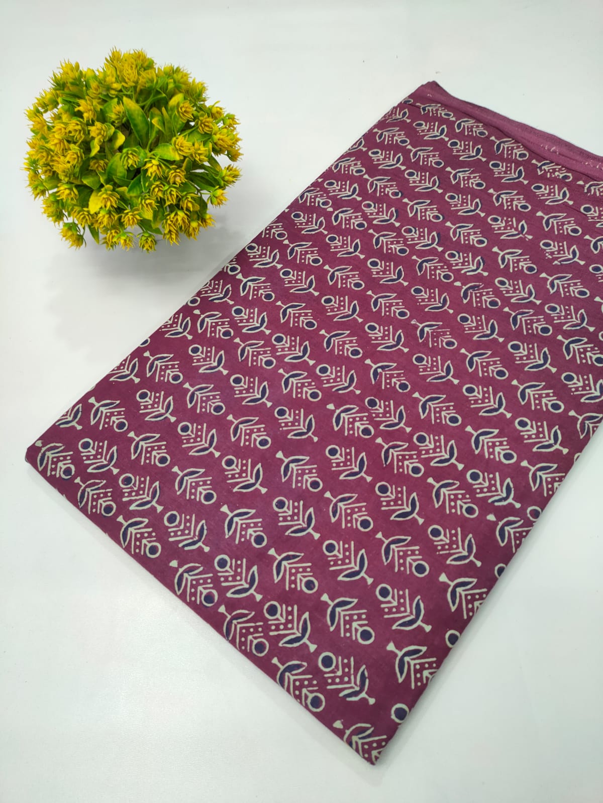 Maroon Floral Bagru Block Print Pure Cotton Fabric From Jaipur Bazar Tulsi Prints
