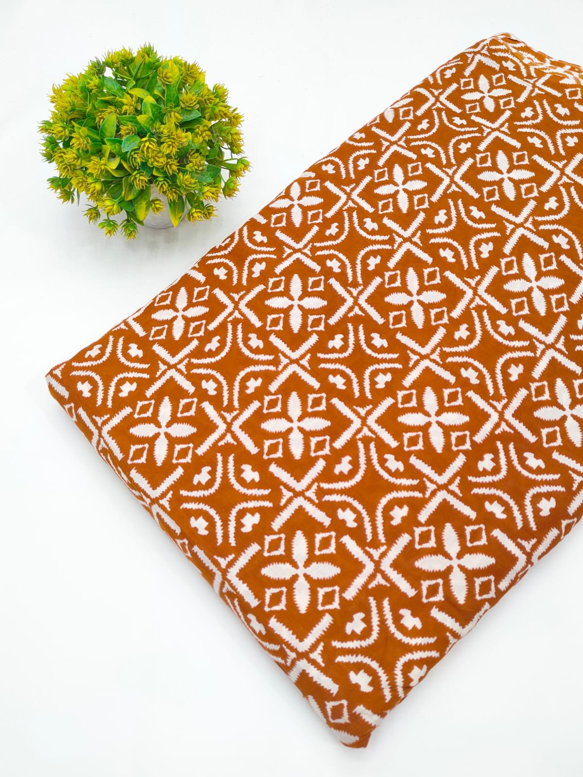Brown geometric print cotton fabric Jaipur