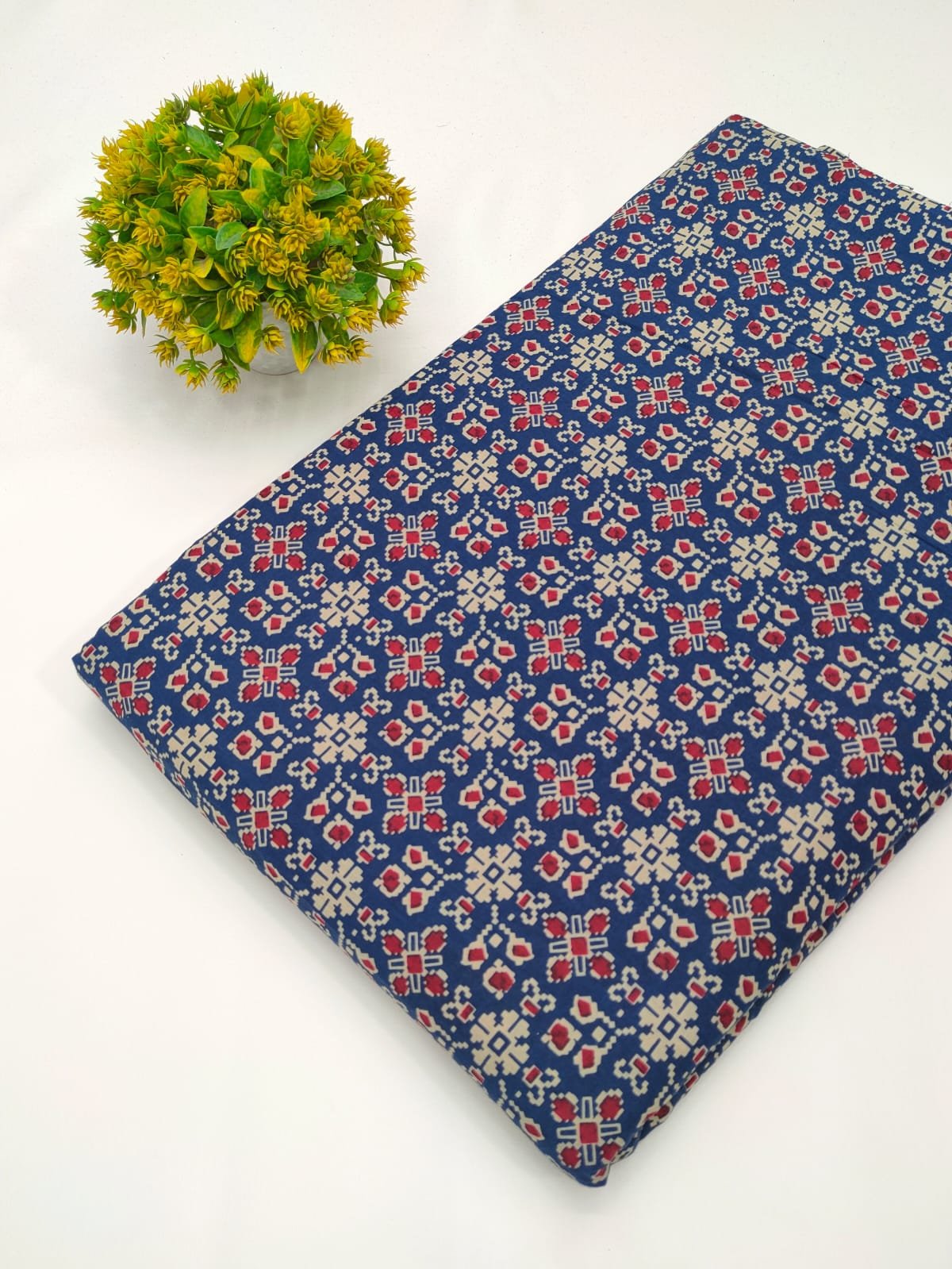 Red geometric screen print cotton fabric