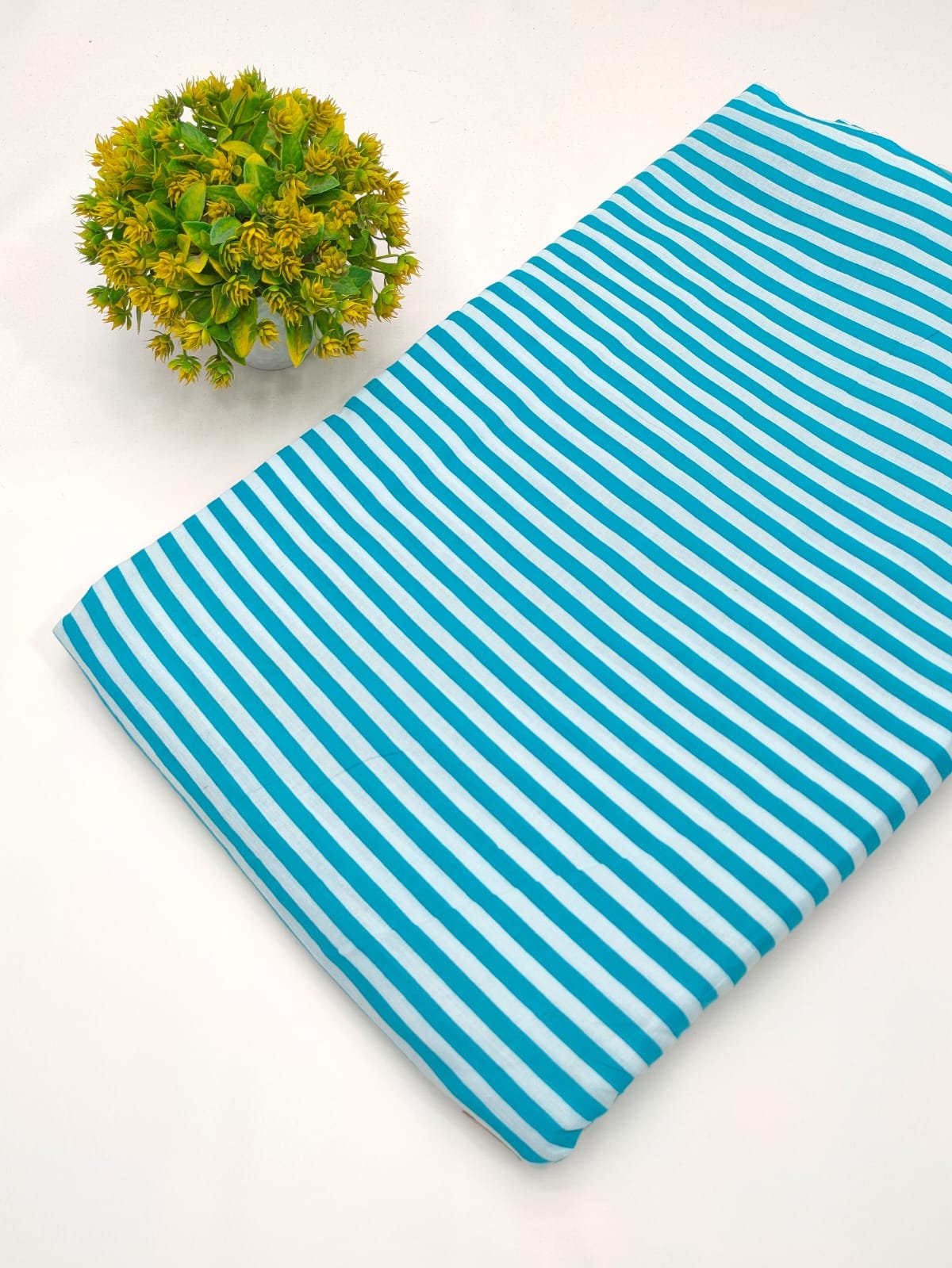 Blue striped screen print cotton fabric Jaipur
