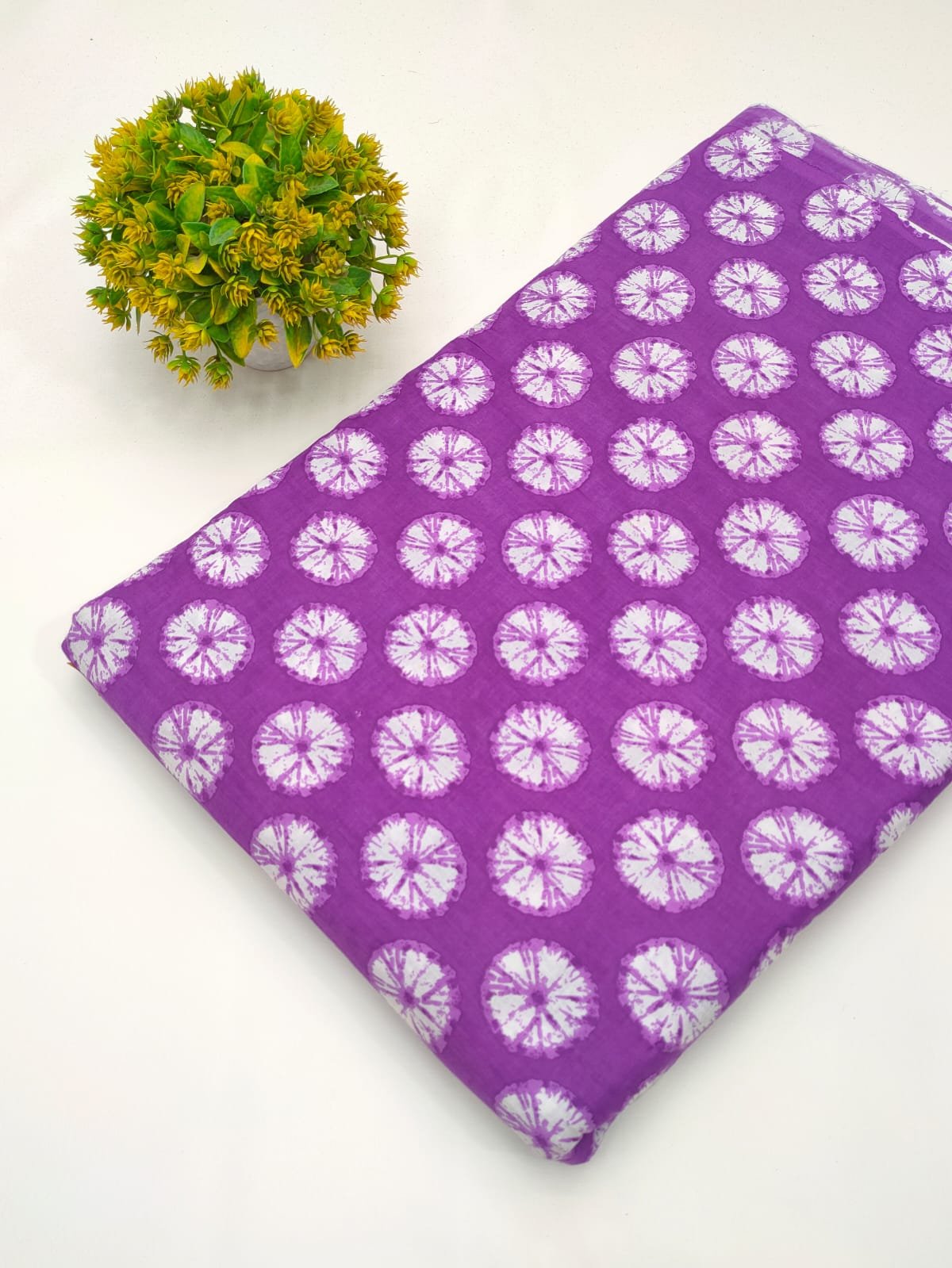 Purple circular design cotton fabric India