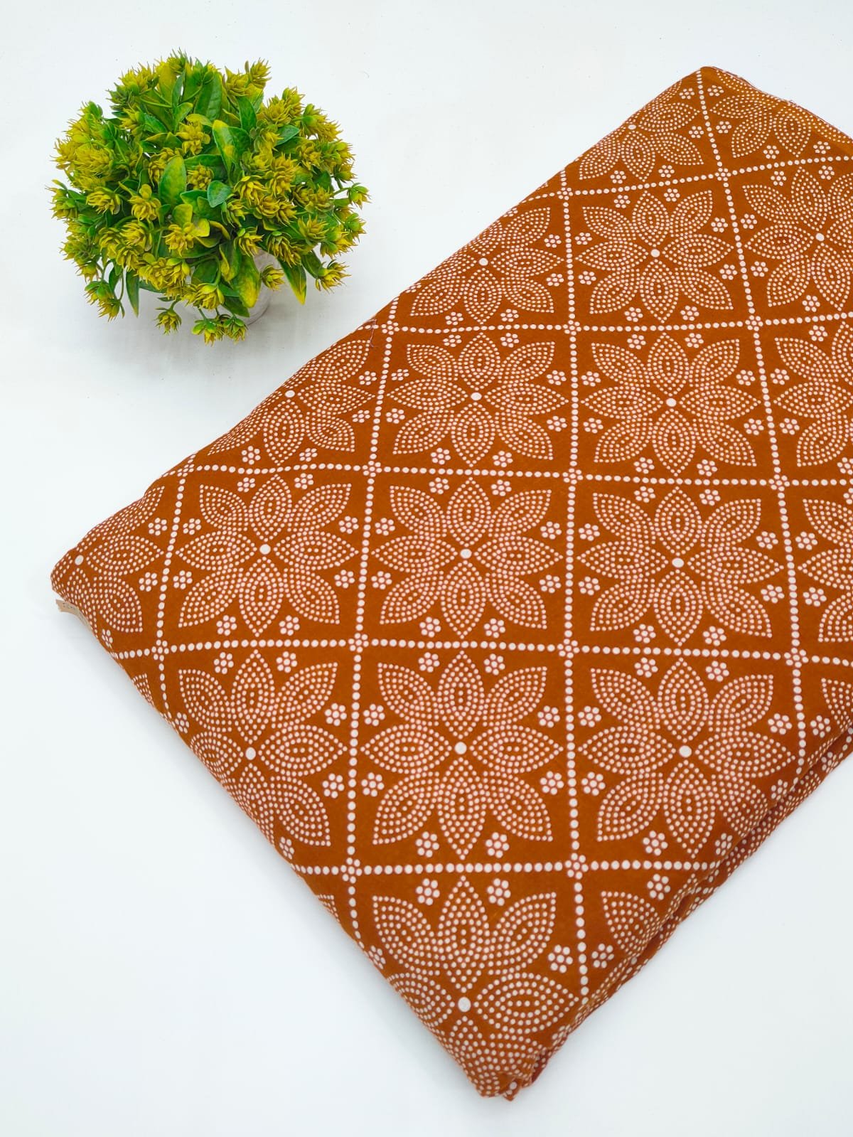 Brown geometric screen print cotton fabric Jaipur