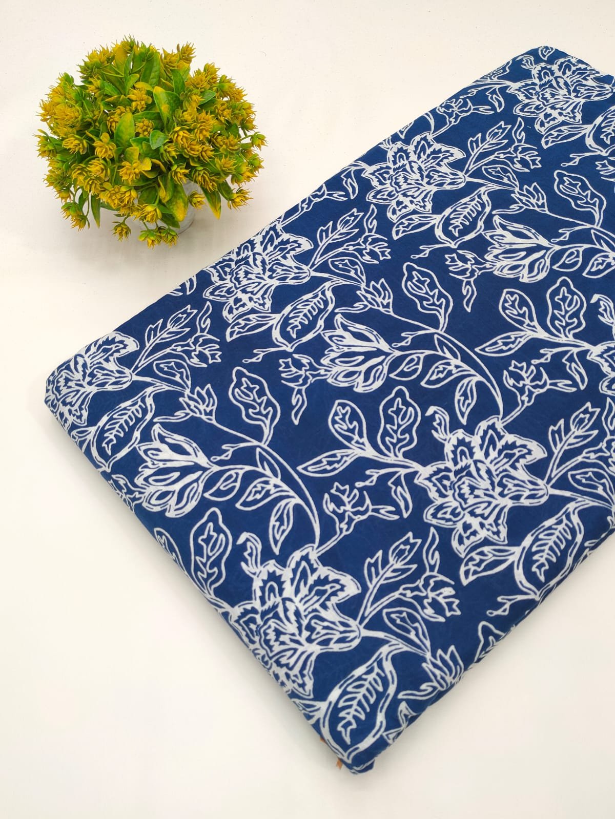 Blue floral screen print cotton fabric Jaipur