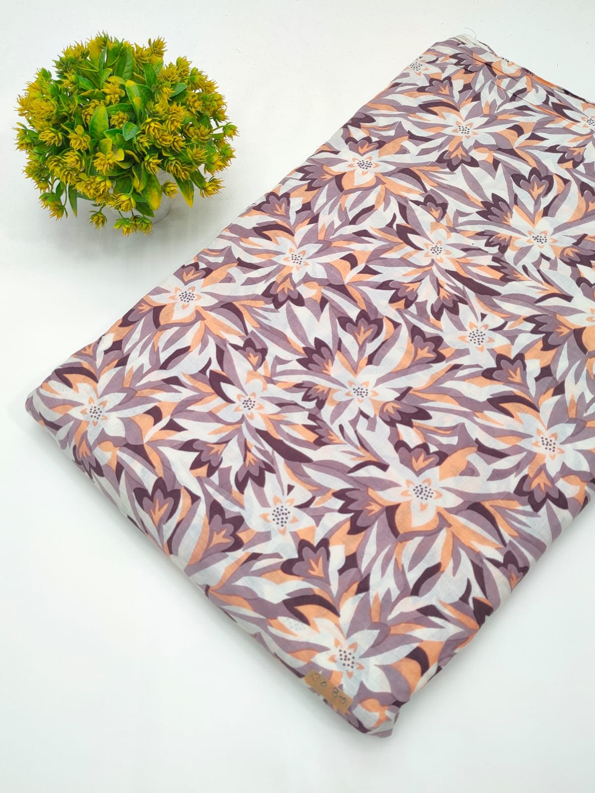 Purple floral screen print cotton fabric India