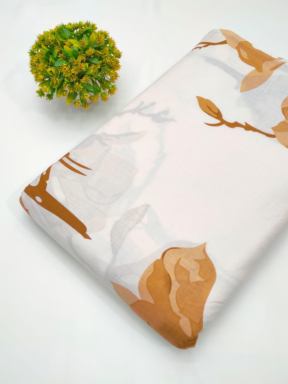 Brown nature-inspired screen print cotton fabric