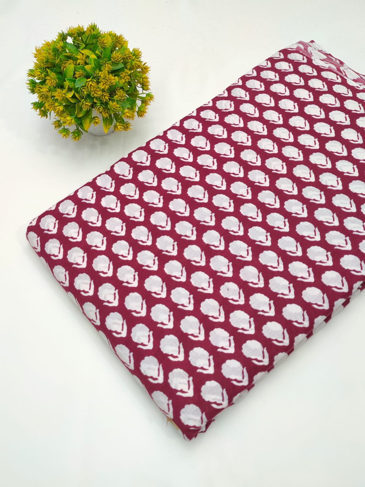 Maroon floral screen print cotton fabric Jaipur