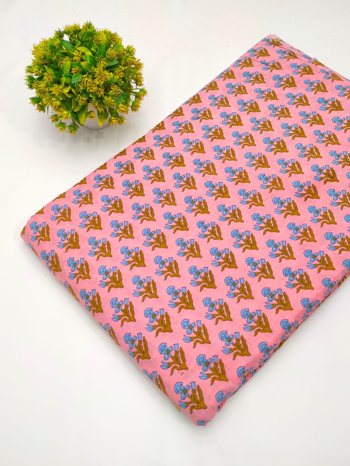 Pink ethnic motif screen print cotton fabric India