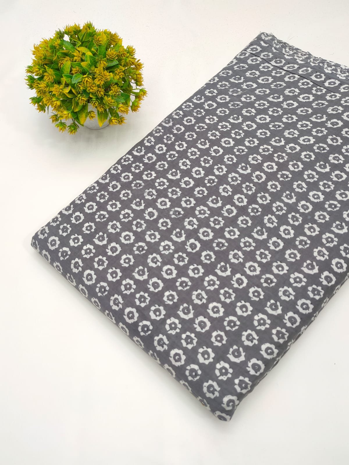 Grey floral screen print cotton fabric Jaipur