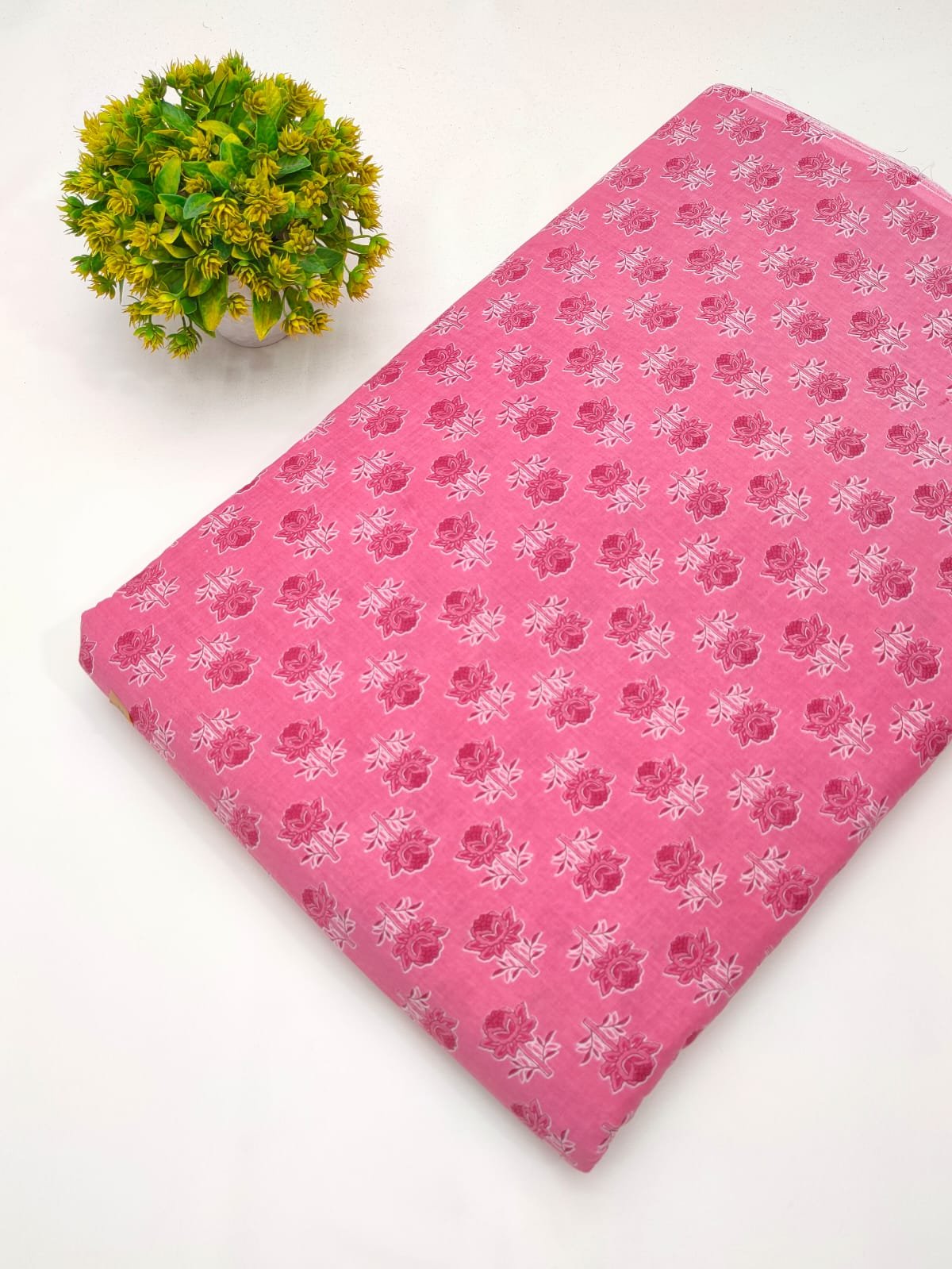 Bright pink floral screen print cotton fabric Jaipur