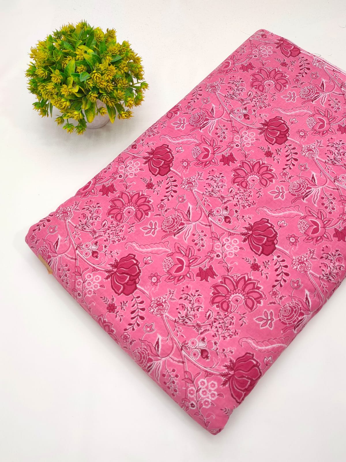 Pink floral screen print cotton fabric Jaipur