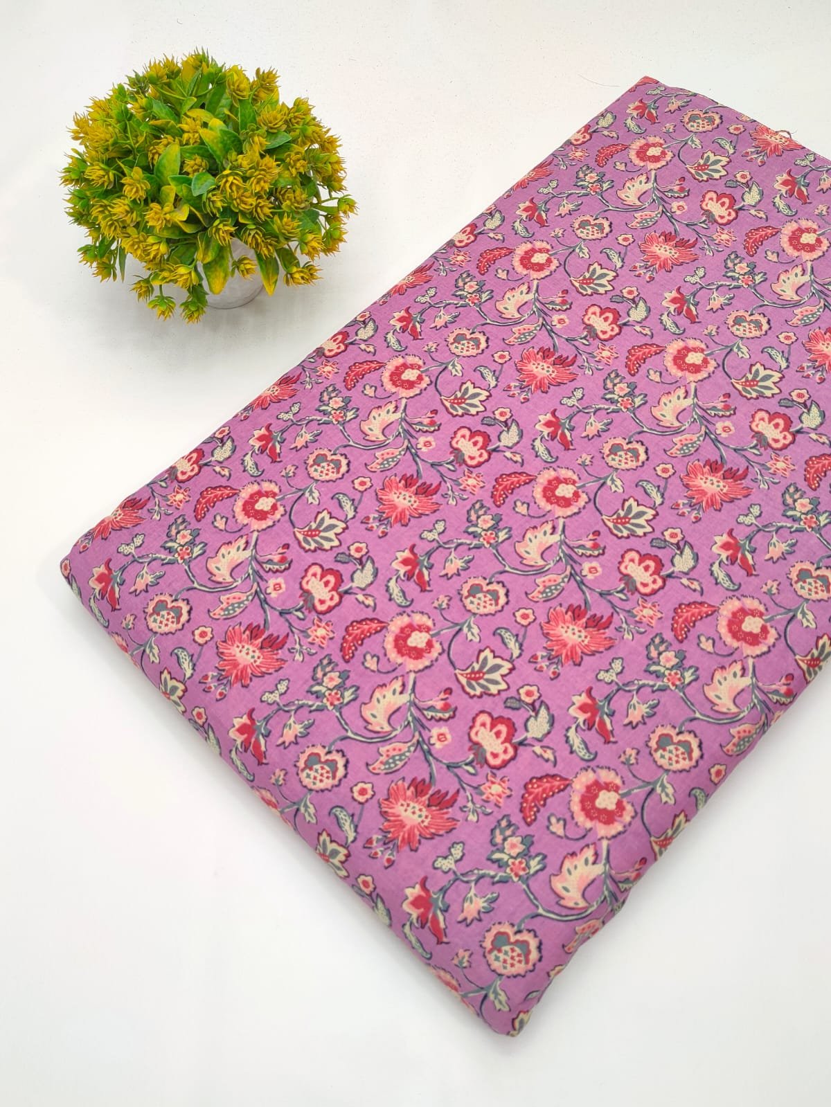Pink multicolour paisley screen printed cotton fabric