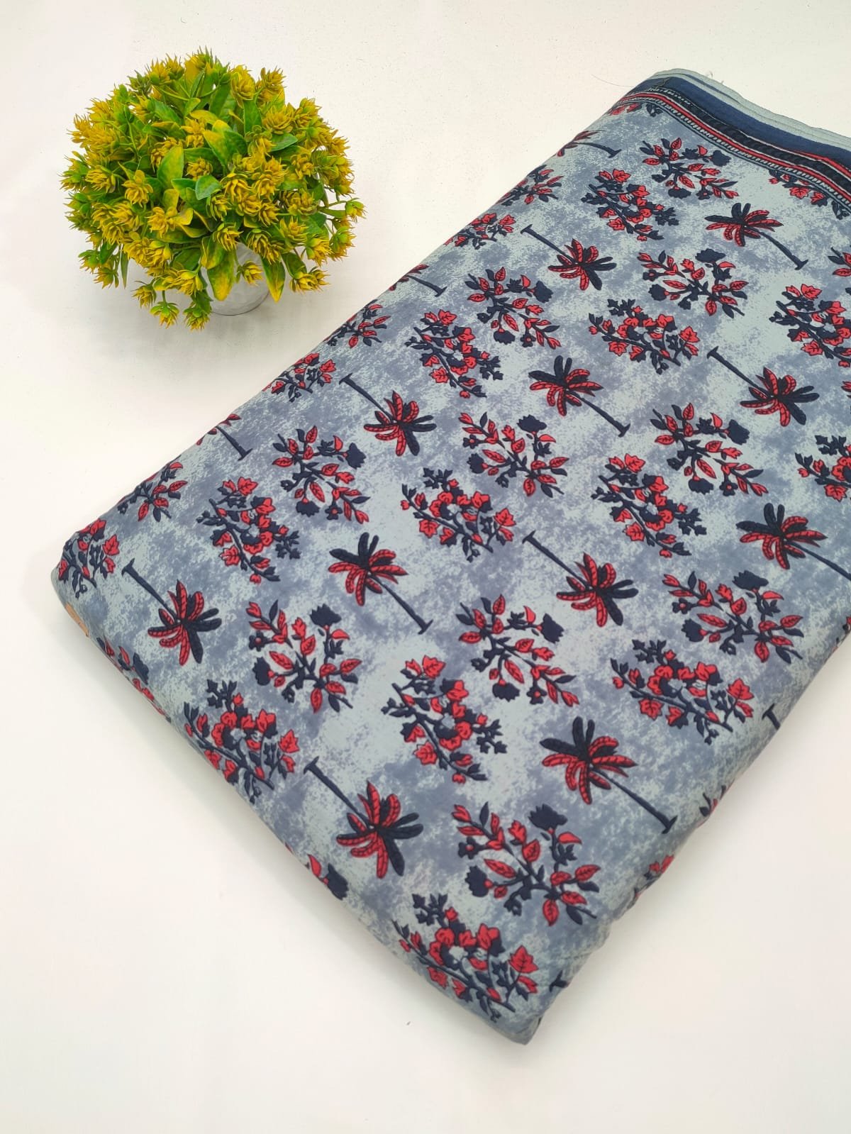 Blue floral cotton fabric screen print Jaipur