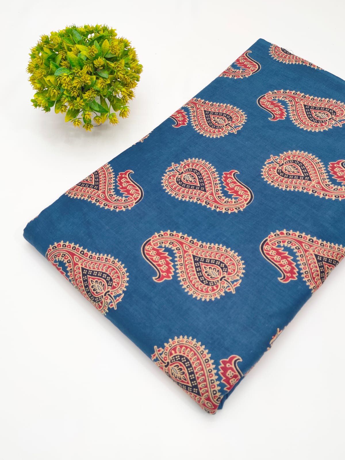 Blue paisley screen print cotton fabric Jaipur