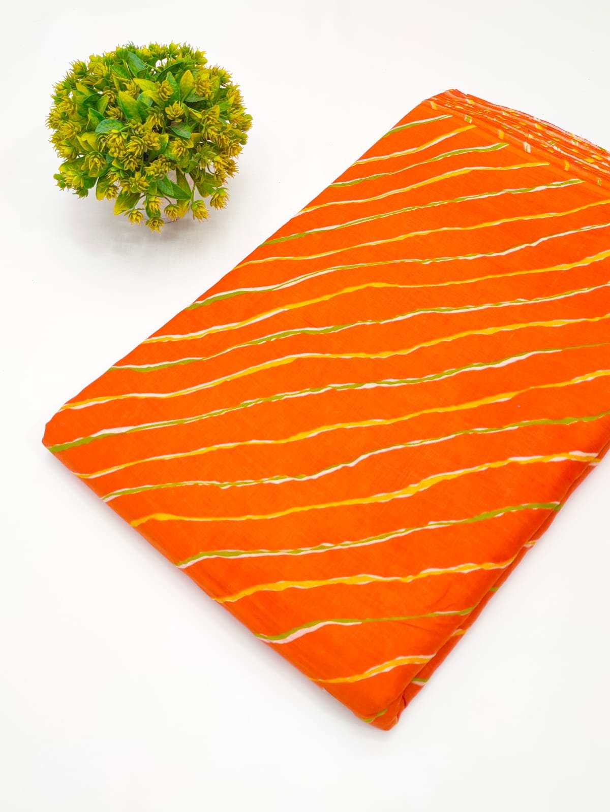 Orange striped screen printed cotton fabric Jaipur
