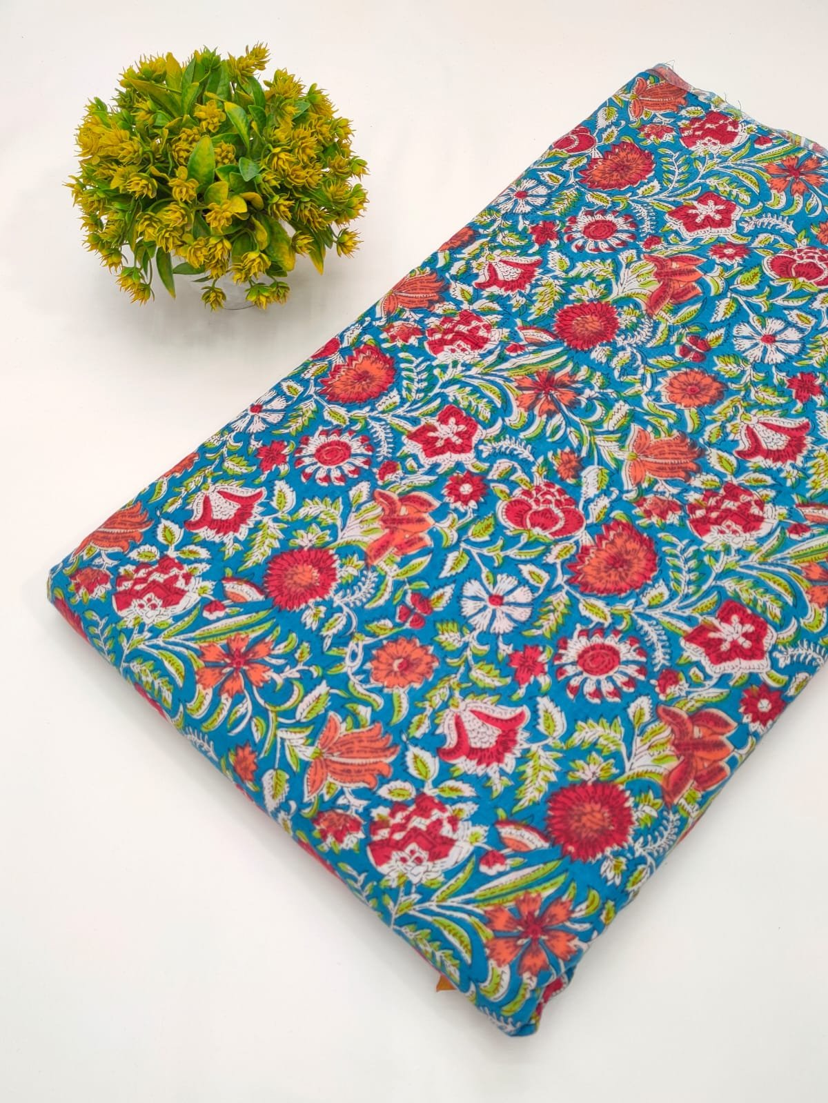 Blue multicolour floral Sanganeri print fabric cotton
