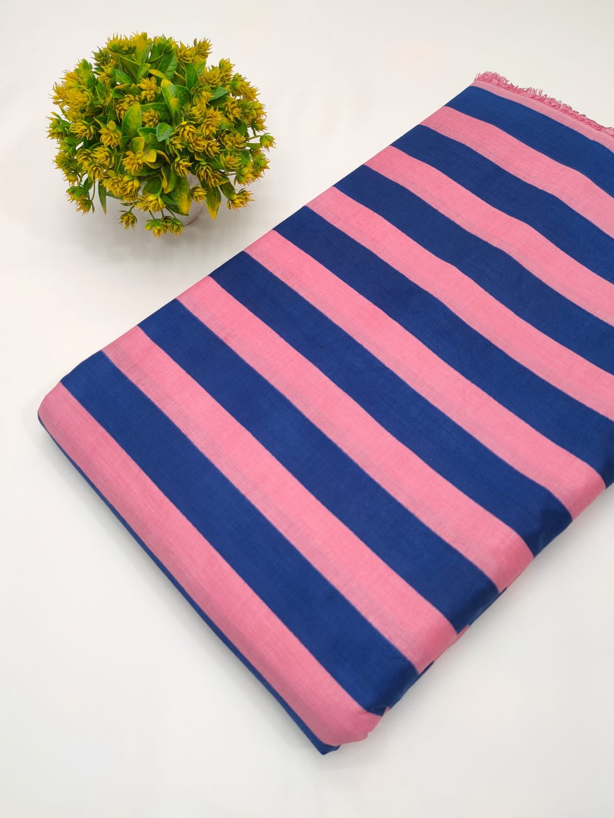 Pink and blue striped cotton fabric India