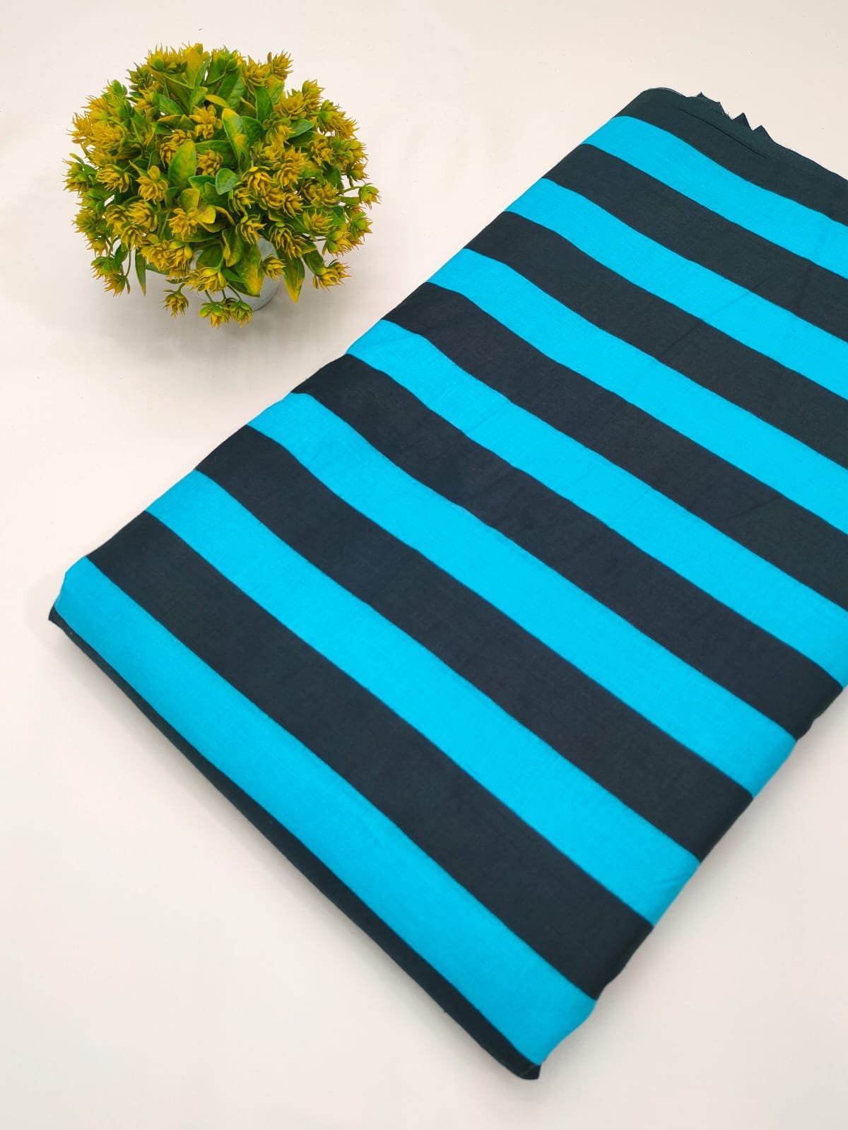 Blue and black striped cotton fabric India