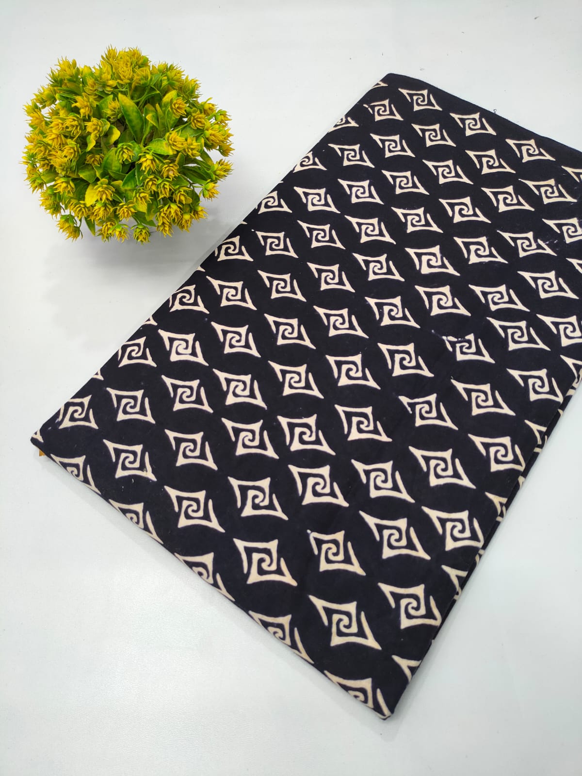 black and white hand block cotton fabric