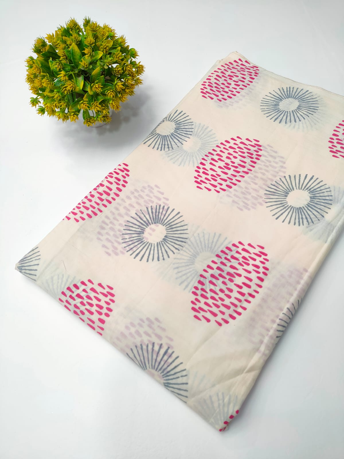 Cream Abstract Sanganeri Block Print Pure Cotton Fabric
