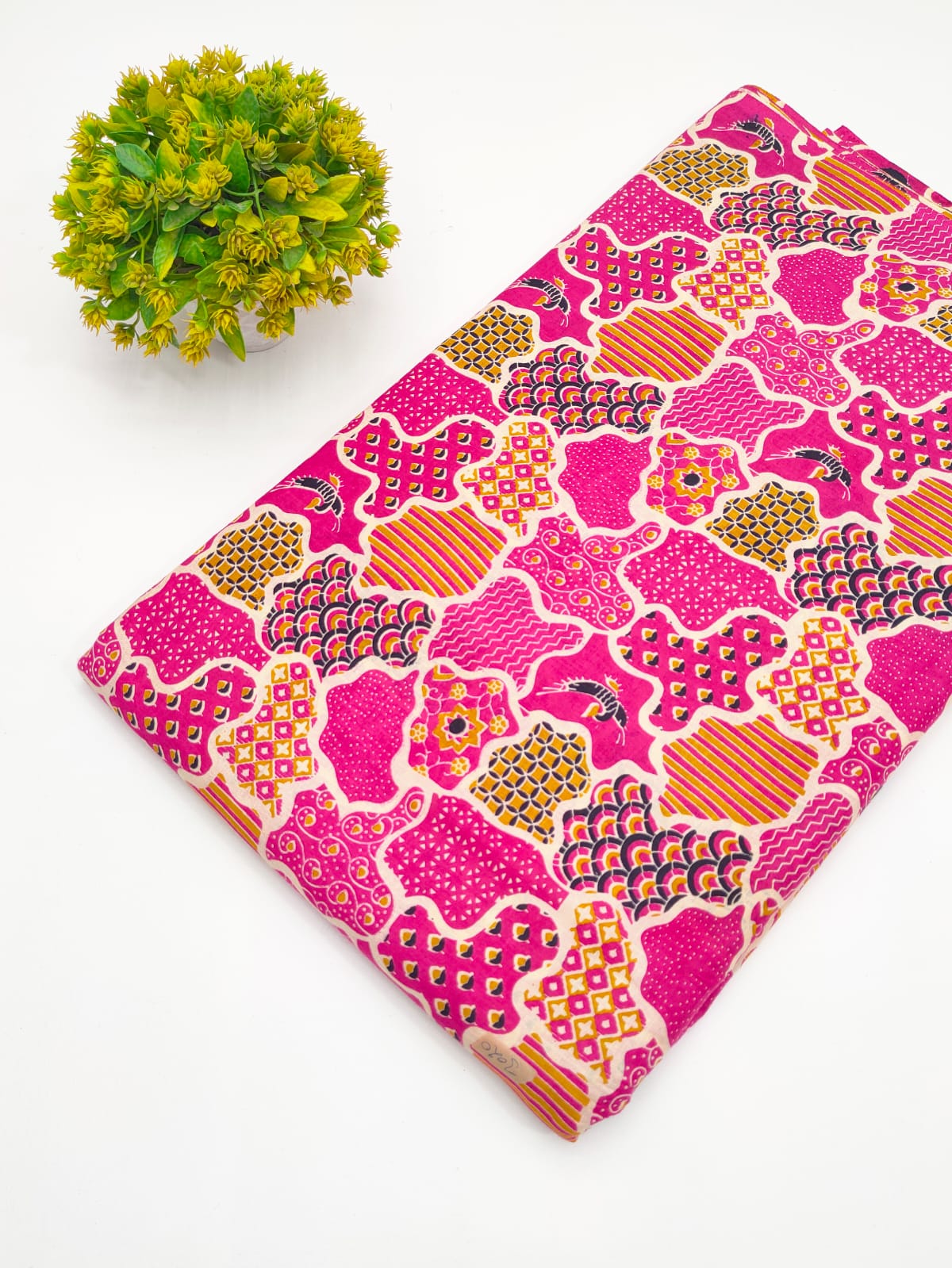 Hot Pink Abstract Patchwork Screen Print Pure Cotton Fabric - JBRGFD166