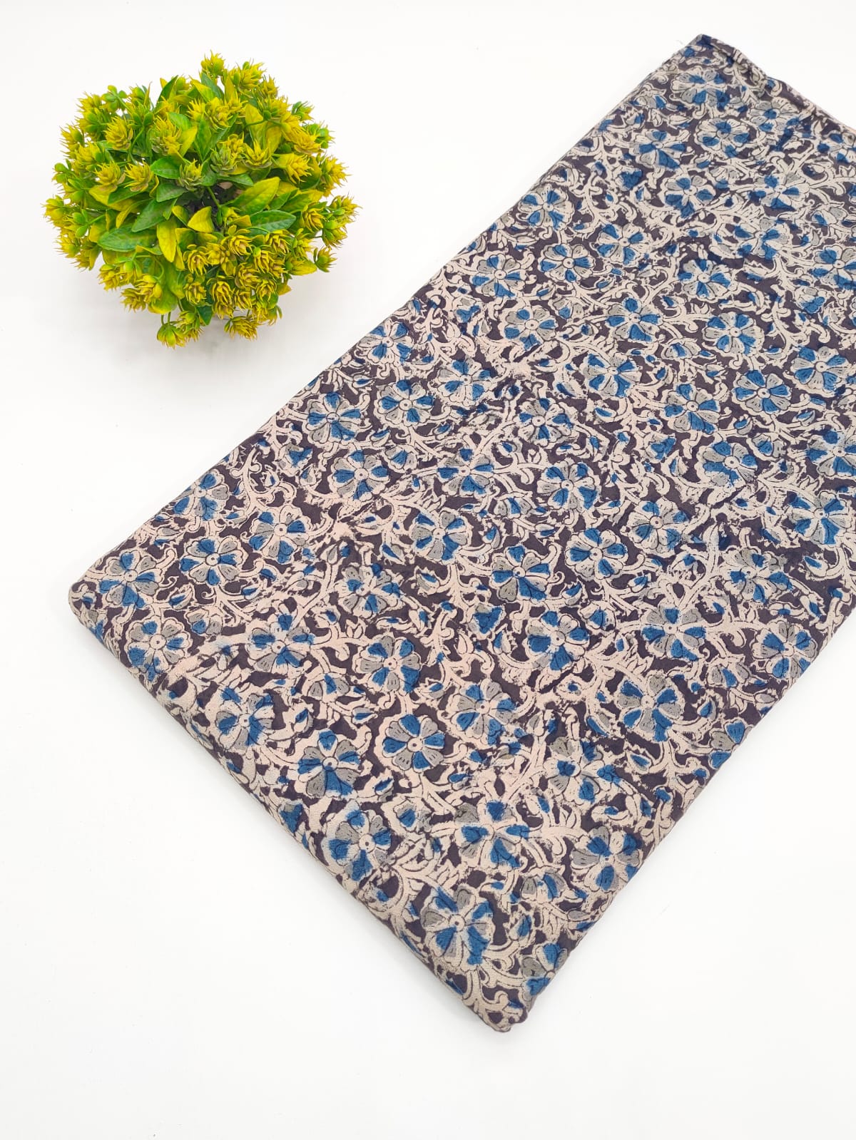 Indigo blue and beige floral jaal Sanganeri hand block print pure cotton fabric India