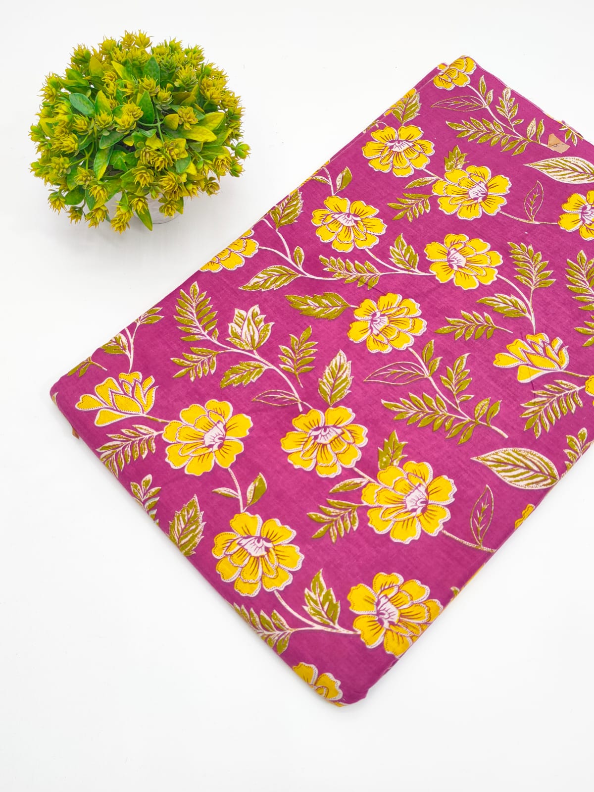 Magenta Botanical Vine Screen Print Pure Cotton Fabric - JBRGFD155