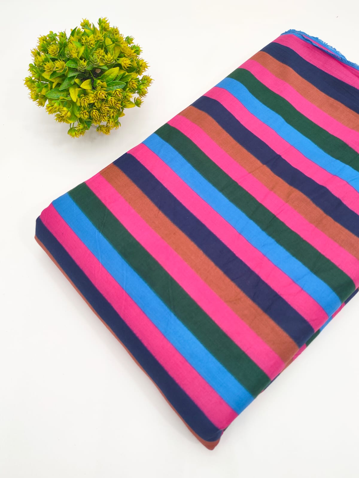 Multicolor striped screen print pure cotton fabric India