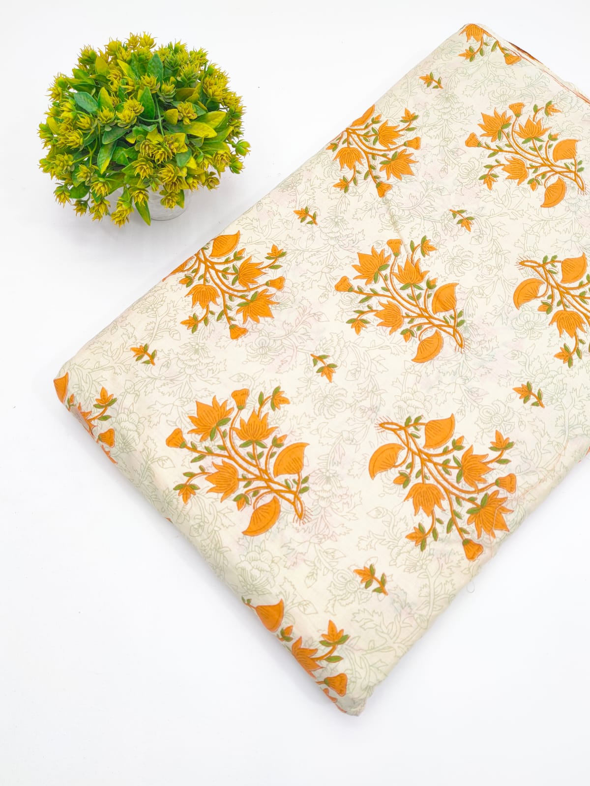 Mustard Yellow Botanical Vine Screen Print Pure Cotton Fabric - JBRGFD59