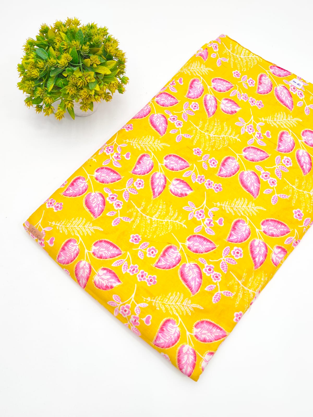 Mustard Yellow Botanical Vine Screen Print Pure Cotton Fabric - JBRGFD72