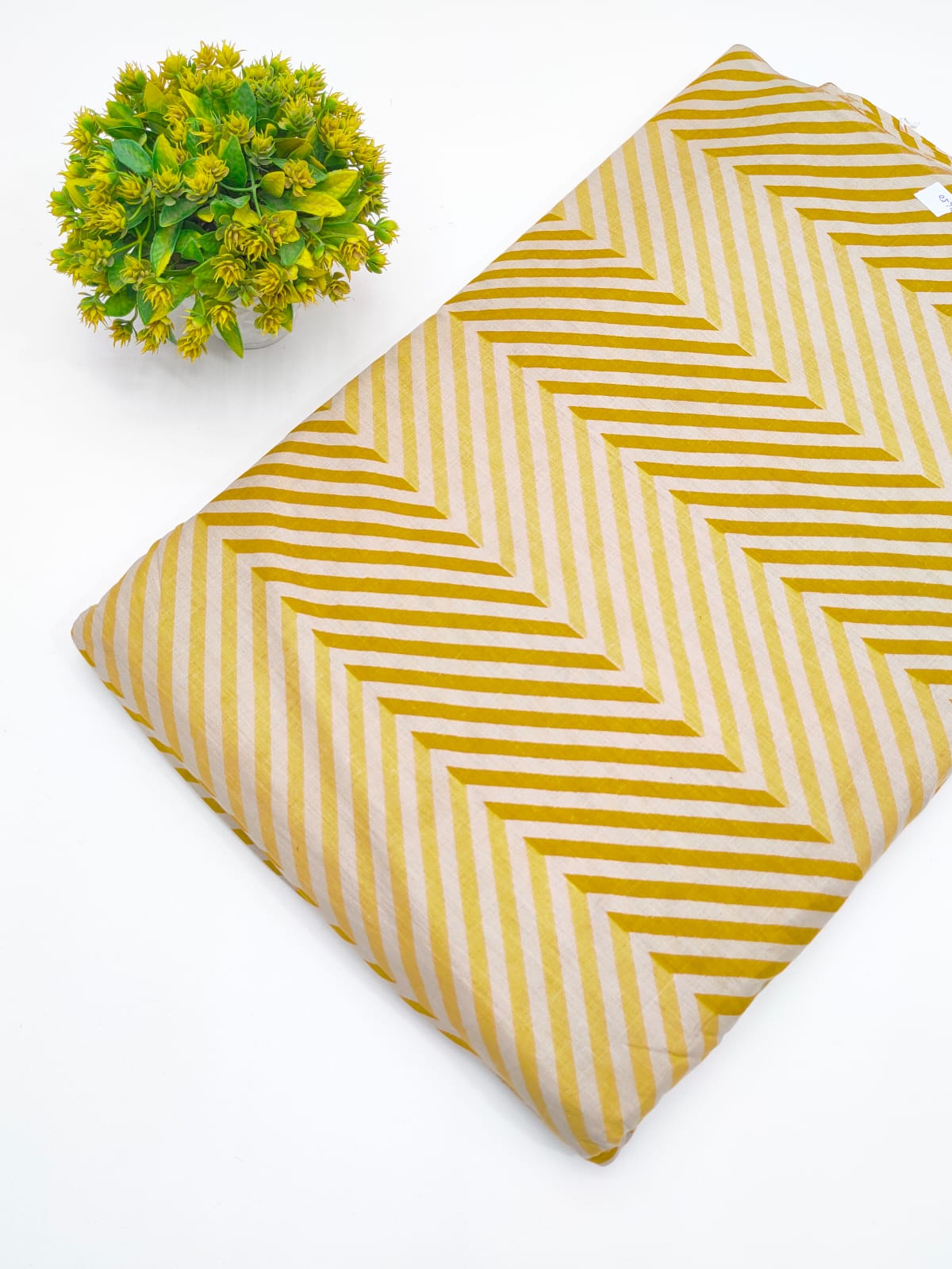Mustard Yellow Chevron Screen Print Pure Cotton Fabric - JBRGFD163
