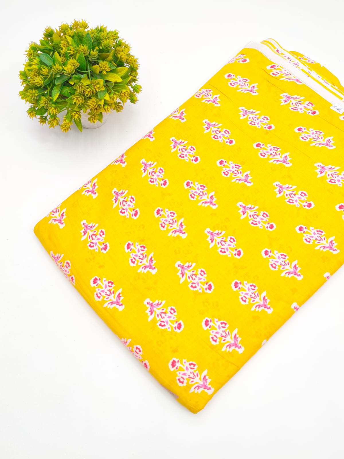 Mustard Yellow Floral Booti Screen Print Pure Cotton Fabric - JBRGFD71