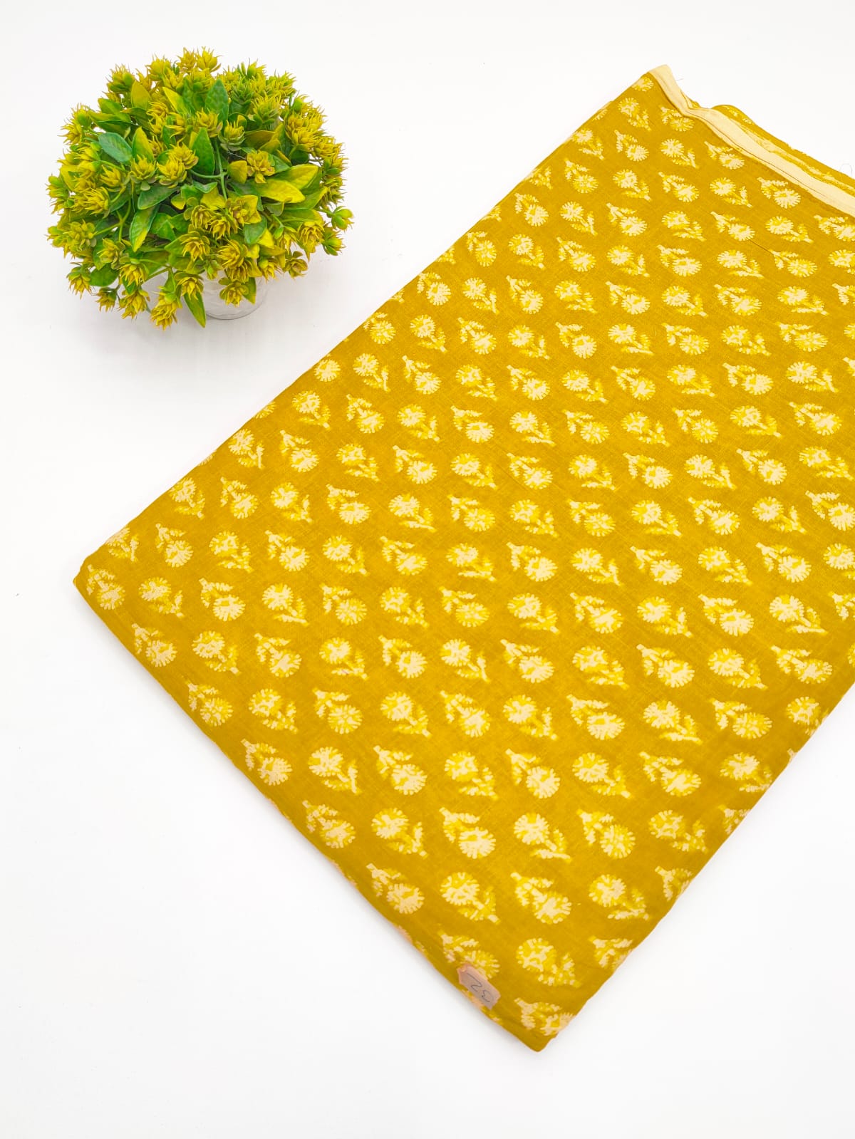 Mustard Yellow Floral Booti Screen Print Pure Cotton Fabric - JBRGFD89