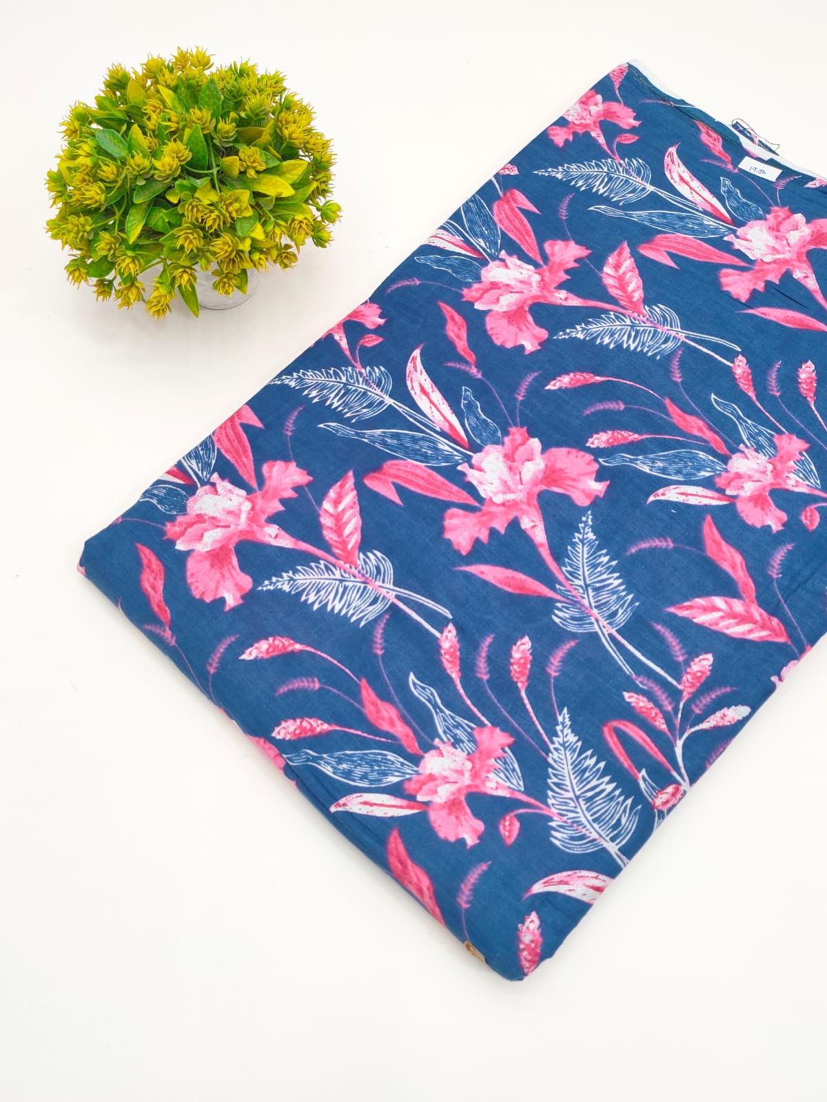 Navy Blue Botanical Vine Screen Print Pure Cotton Fabric - JBRGFD87