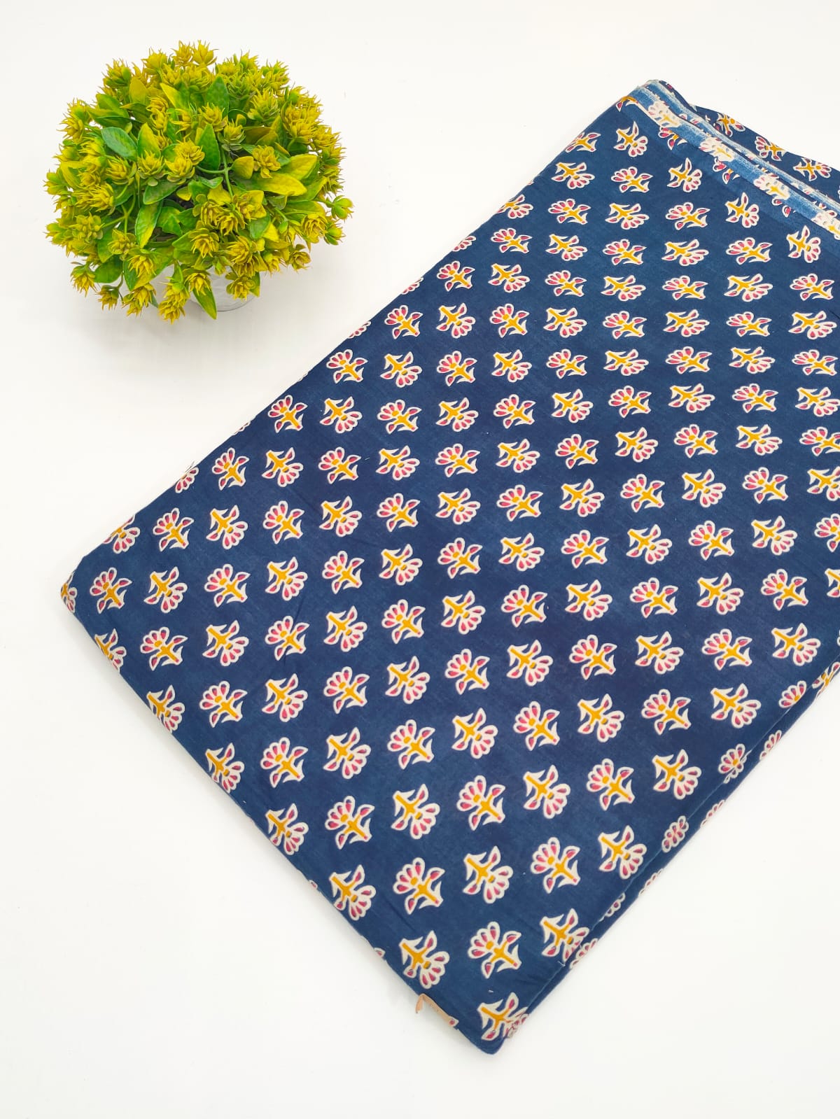 Navy Blue Floral Booti Screen Print Pure Cotton Fabric - JBRGFD165