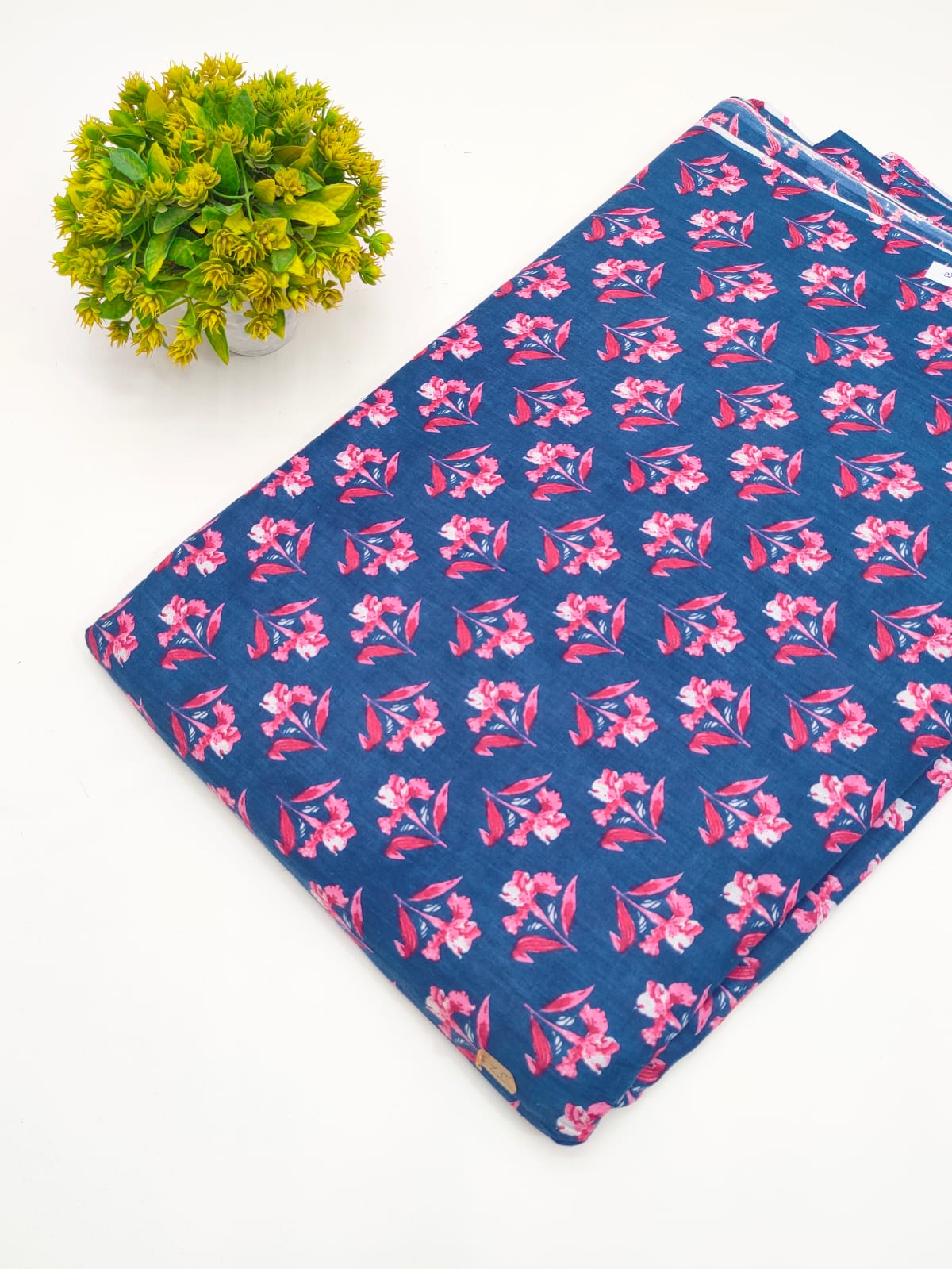 Navy Blue Floral Booti Screen Print Pure Cotton Fabric - JBRGFD83