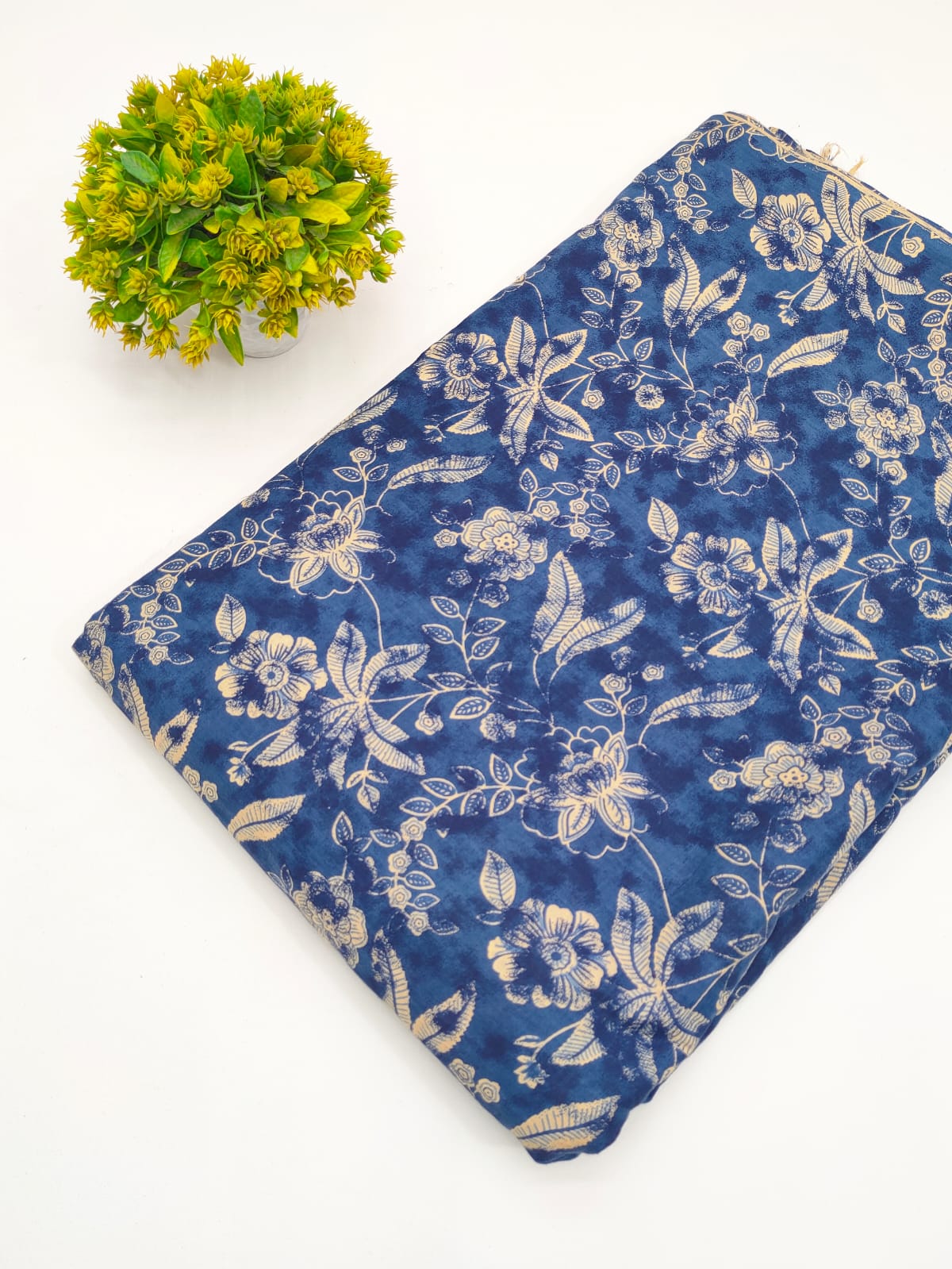 Navy Blue Floral Jaal Screen Print Pure Cotton Fabric - JBRGFD60