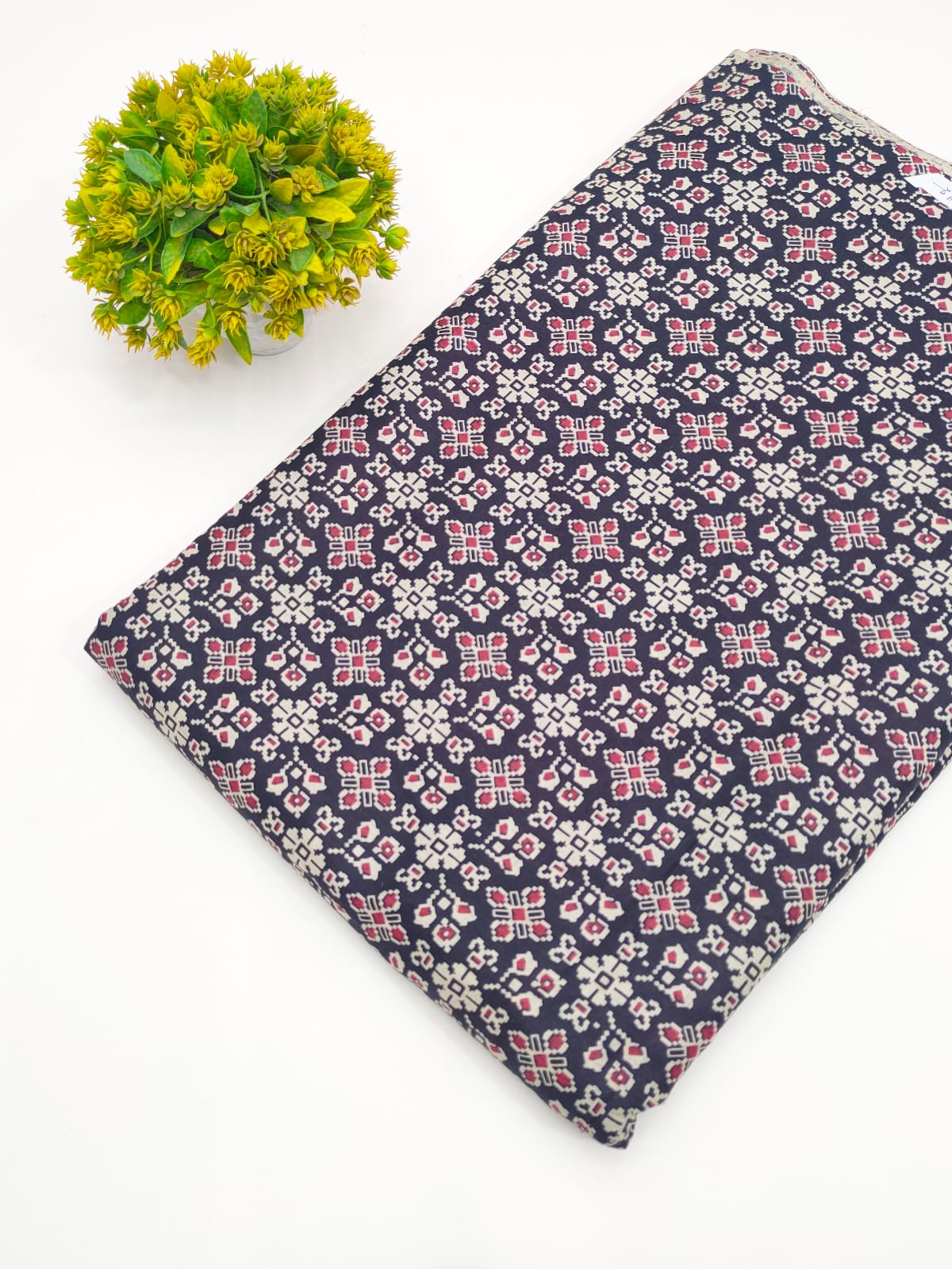 Navy Blue Geometric Booti Screen Print Pure Cotton Fabric - JBRGFD142
