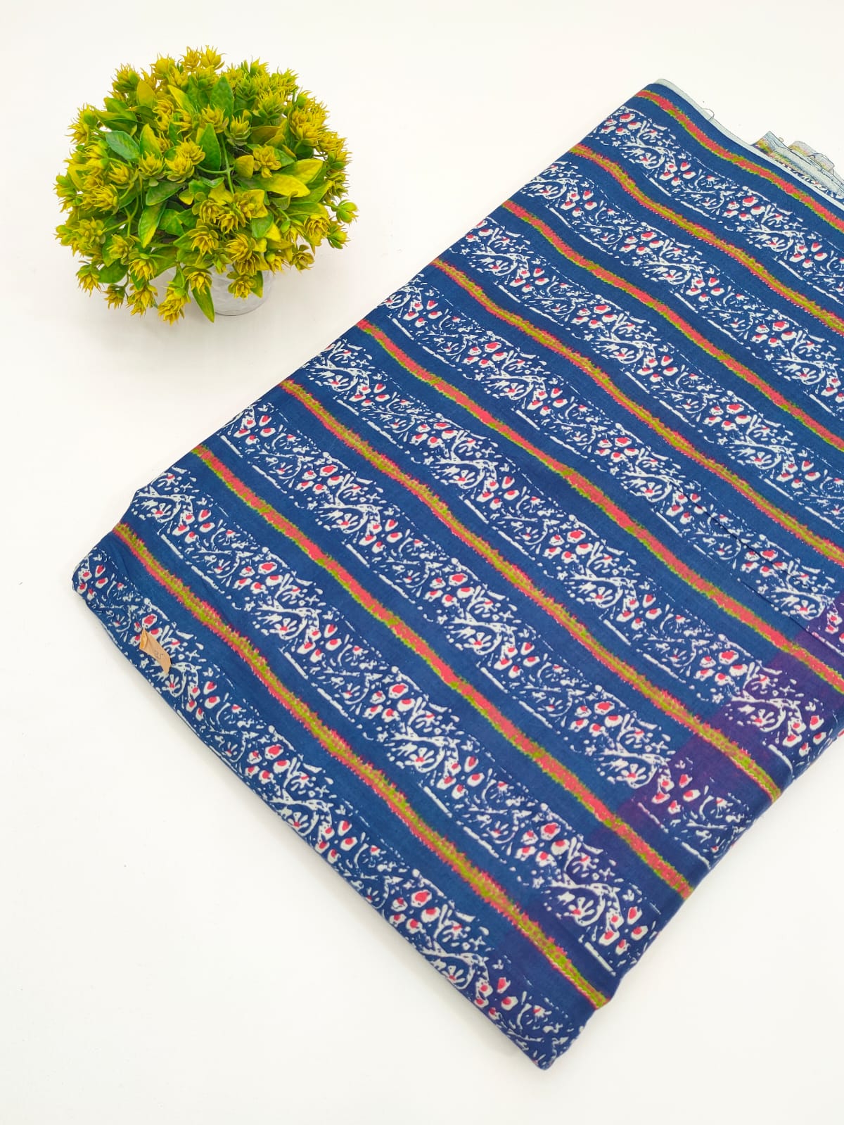 Navy Blue Stripe Screen Print Pure Cotton Fabric - JBRGFD67