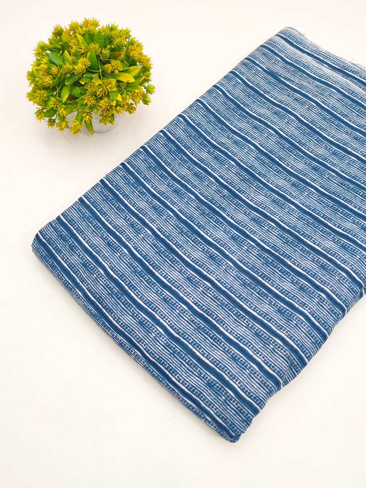 Navy Blue Striped Screen Print Pure Cotton Fabric - JBRGFD115