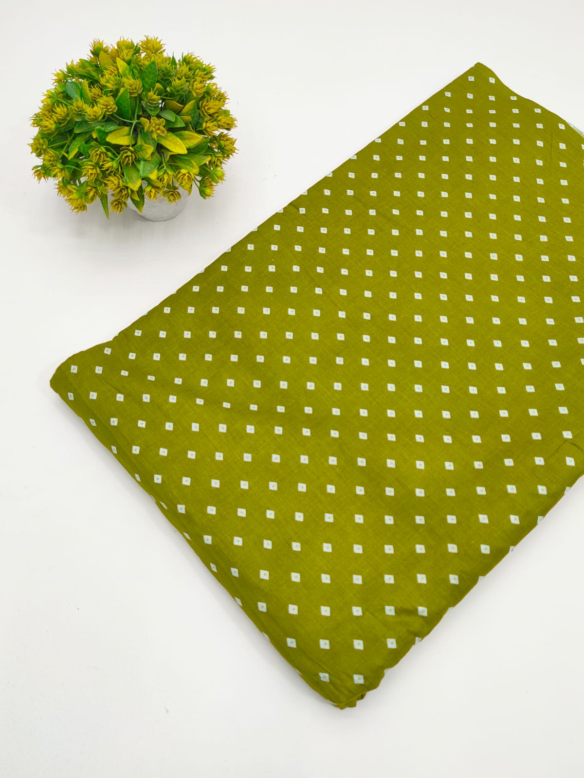 Olive Green Bandhani Dot Screen Print Pure Cotton Fabric - JBRGFD46