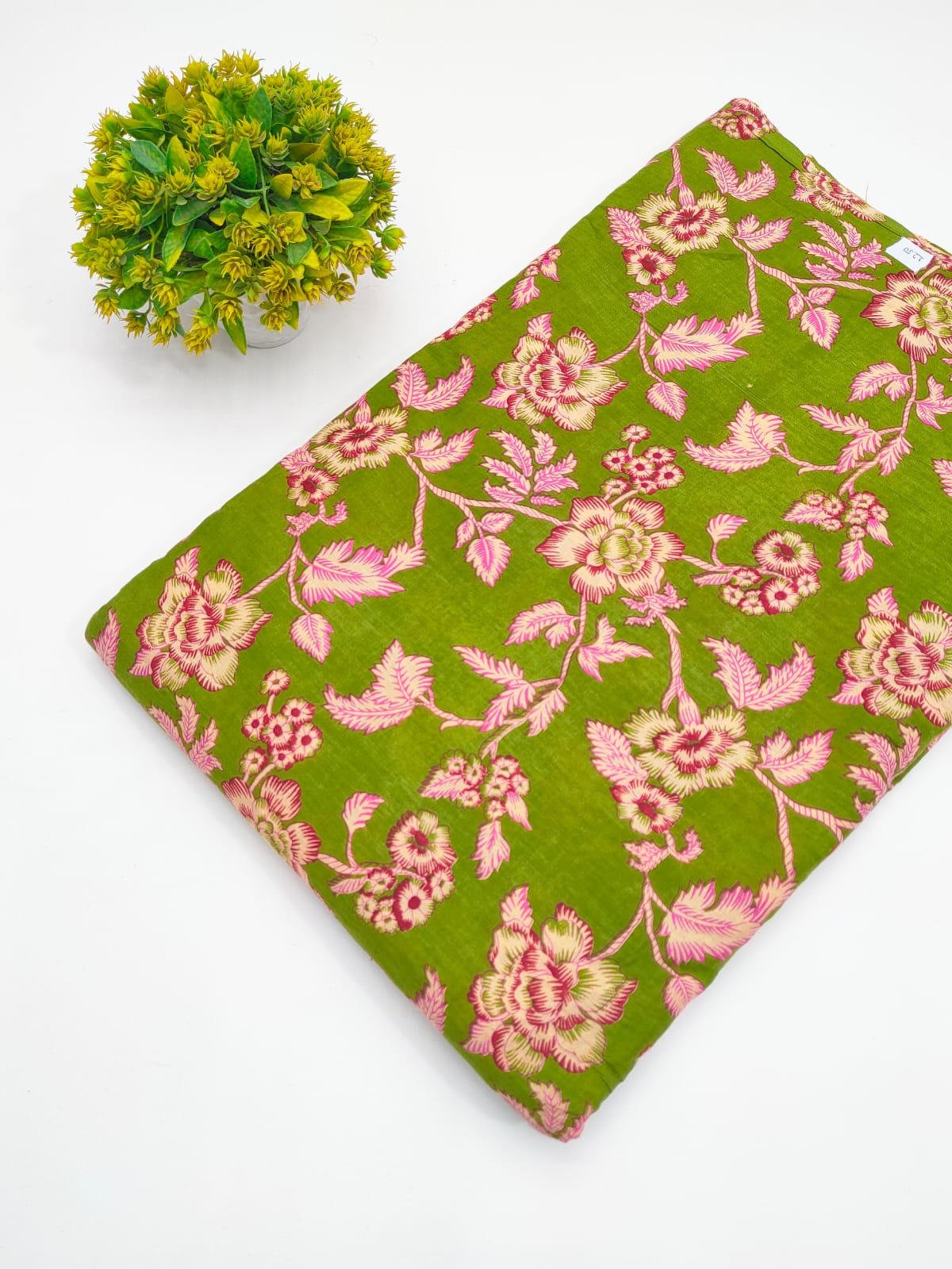 Olive Green Botanical Vine Screen Print Pure Cotton Fabric - JBRGFD138