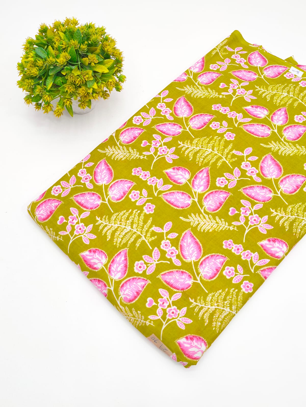 Olive Green Botanical Vine Screen Print Pure Cotton Fabric - JBRGFD70