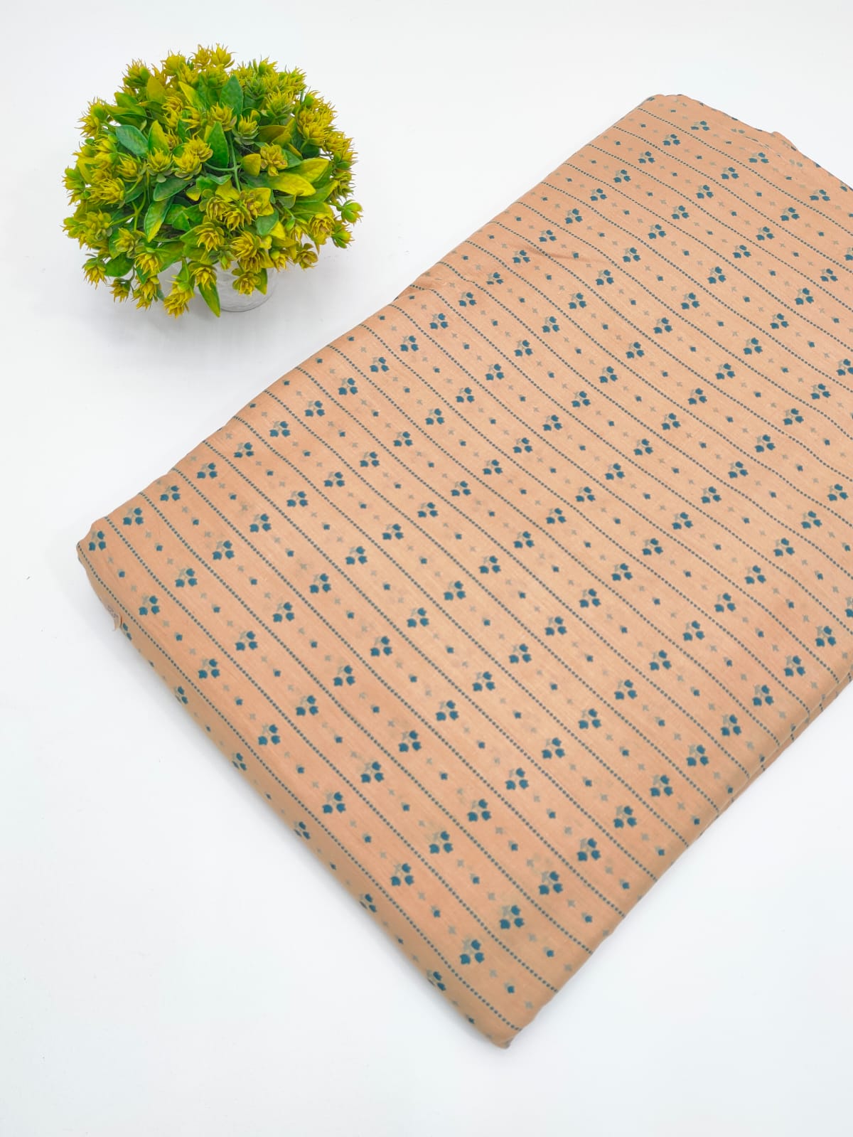 Peach Floral Stripe Screen Print Pure Cotton Fabric - JBRGFD118