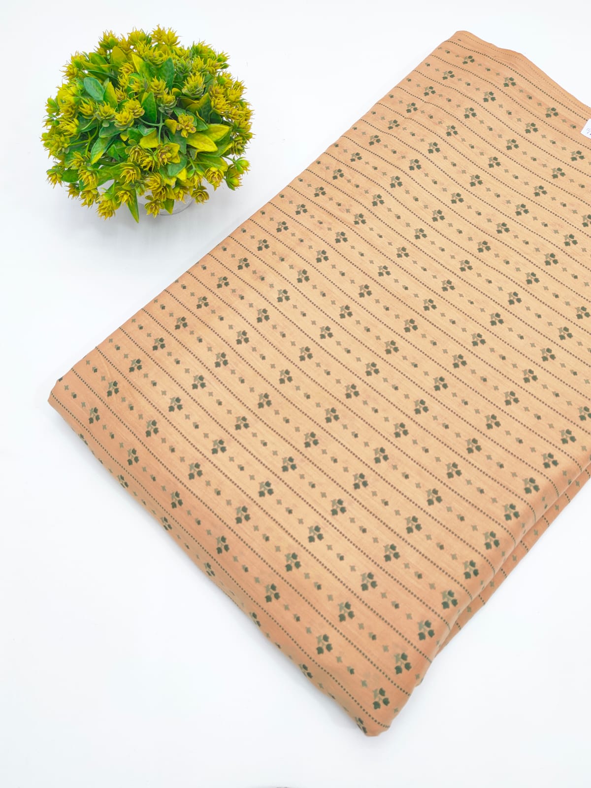 Peach Stripe Booti Screen Print Pure Cotton Fabric - JBRGFD184