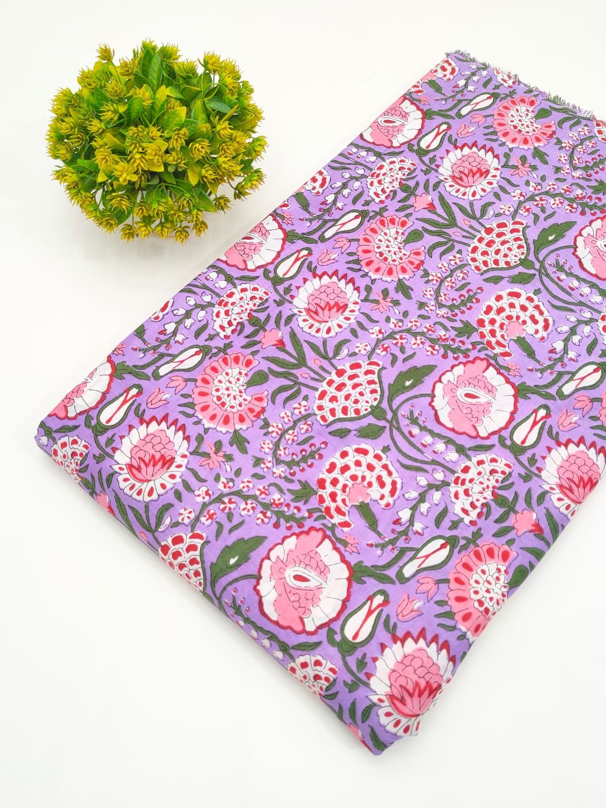 Lavender Floral Screen Print Pure Cotton Fabric