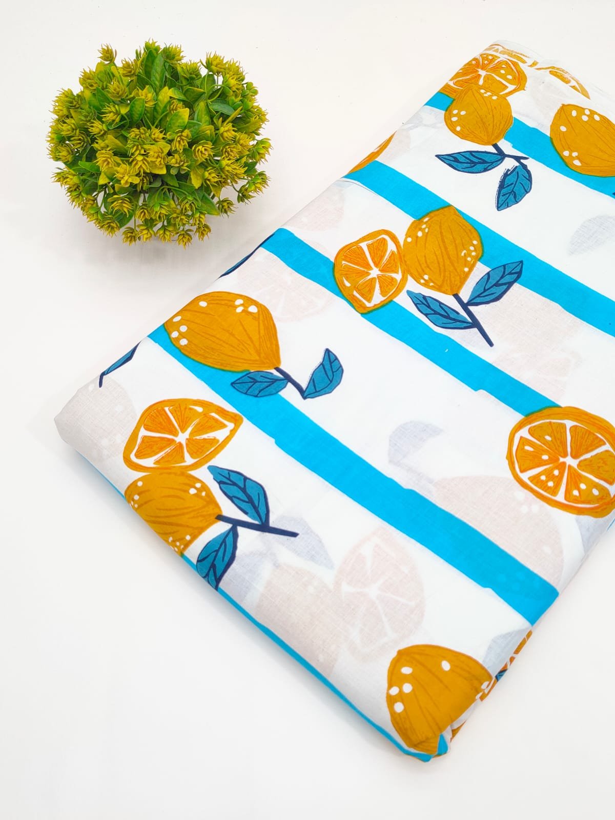 White Citrus Fruit Screen Print Pure Cotton Fabric
