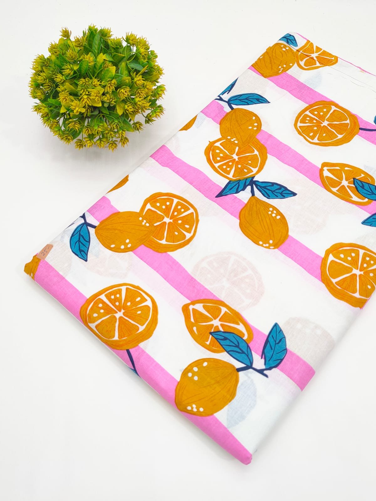 Pink Citrus Fruit Screen Print Pure Cotton Fabric